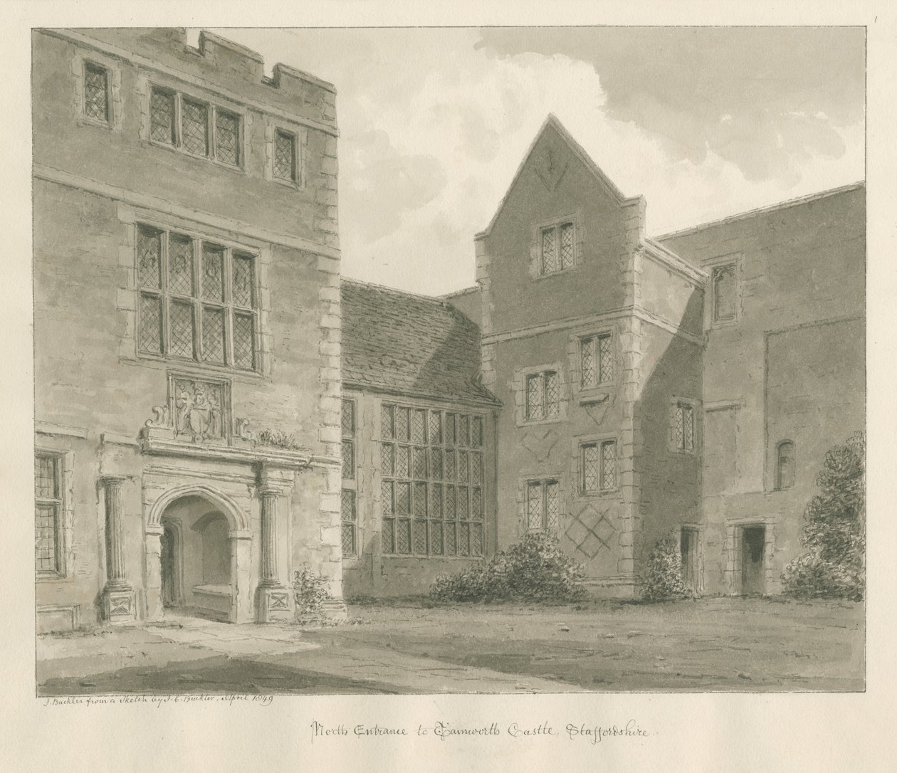 Tamworth-kastély: szépia rajz, 1849. ápr alkotó: John Buckler