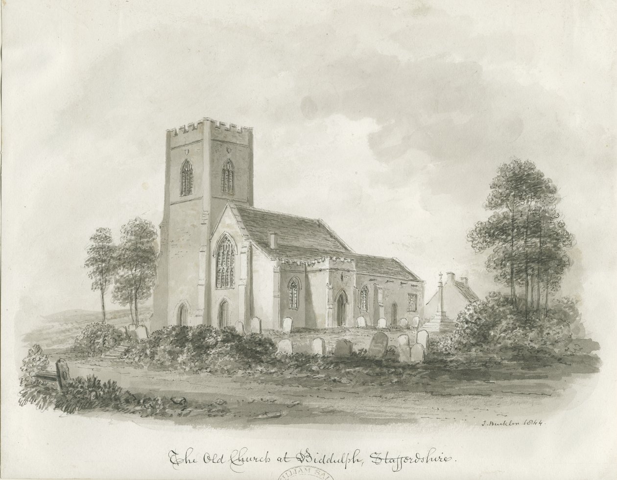 A régi templom Biddulphban, Staffordshire-ben, 1844 alkotó: John Buckler