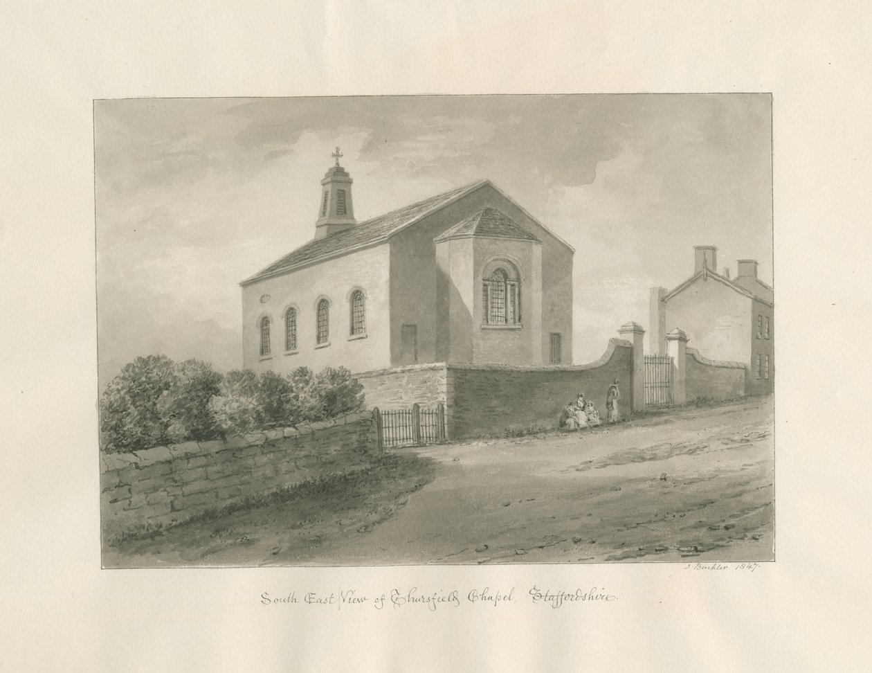 Thursfield Chapel: szépia mosás rajz alkotó: John Buckler