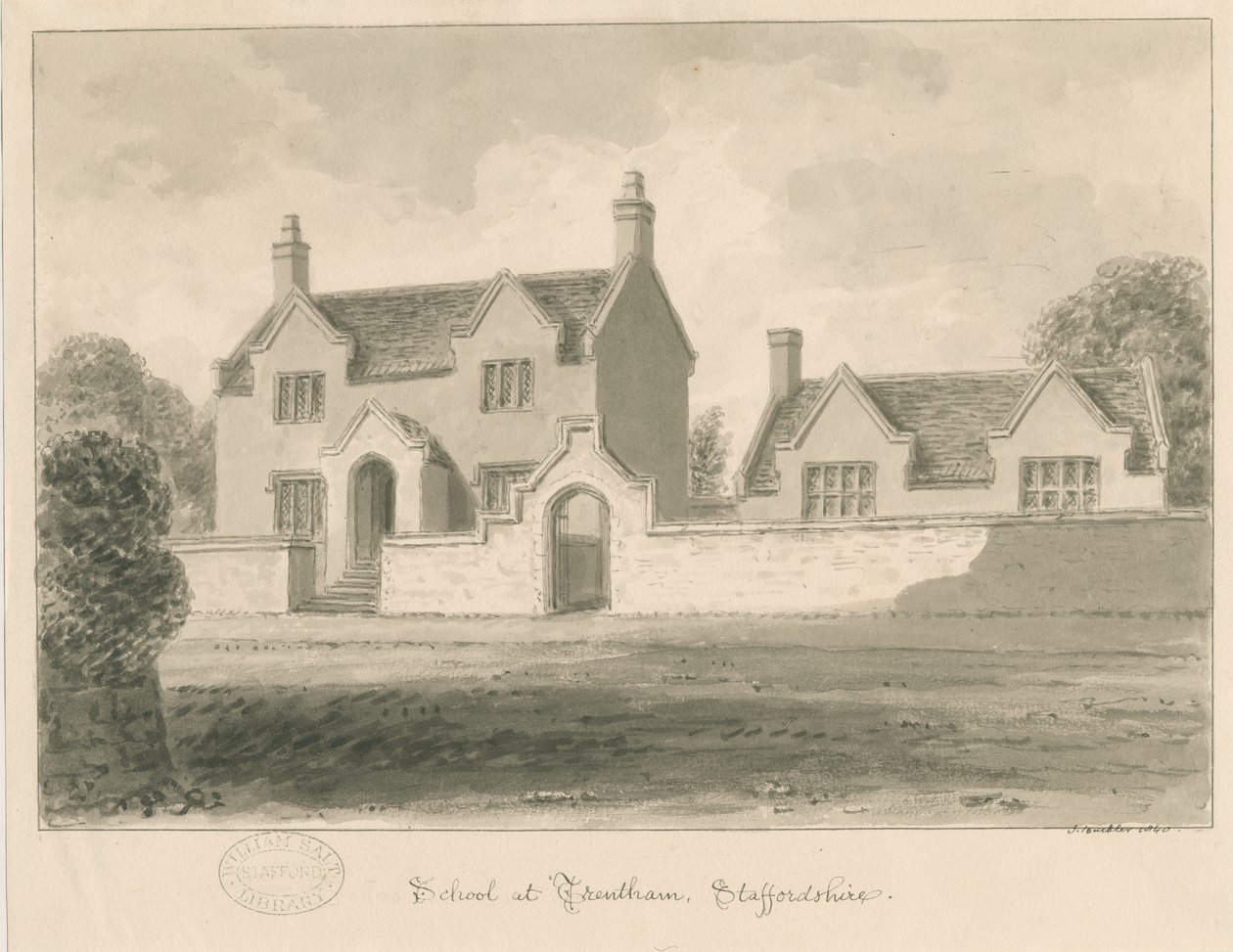 Trentham Iskola: szépia mosás rajza, 1840 alkotó: John Buckler