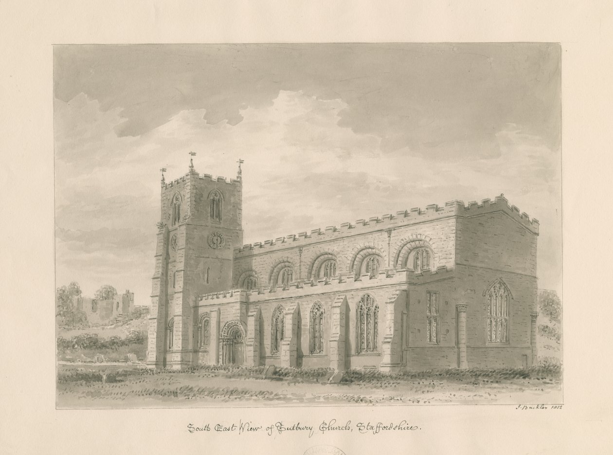 Tutbury Priory Church: szépia mosás rajza, 1812 alkotó: John Buckler