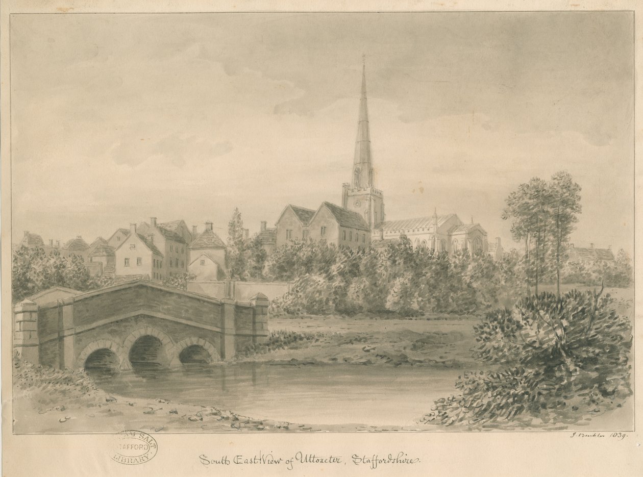 Uttoxeter Town: szépia mosás rajza, 1839 alkotó: John Buckler