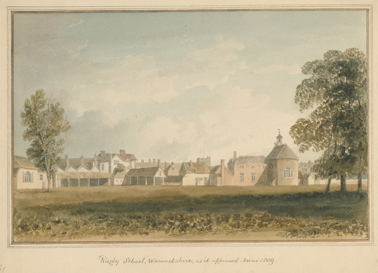 Warwickshire – Rögbiiskola, 1809 alkotó: John Buckler