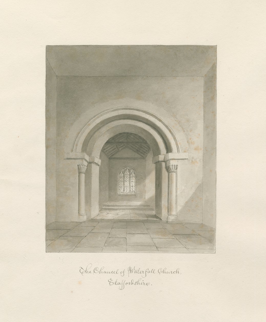 Vízesés templom - Chancel belseje: szépia rajz, 1847 alkotó: John Buckler