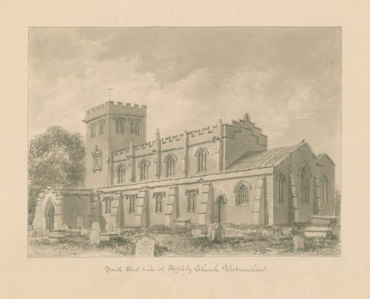 Westmorland - Appleby templom: szépia rajz, 1800 alkotó: John Buckler