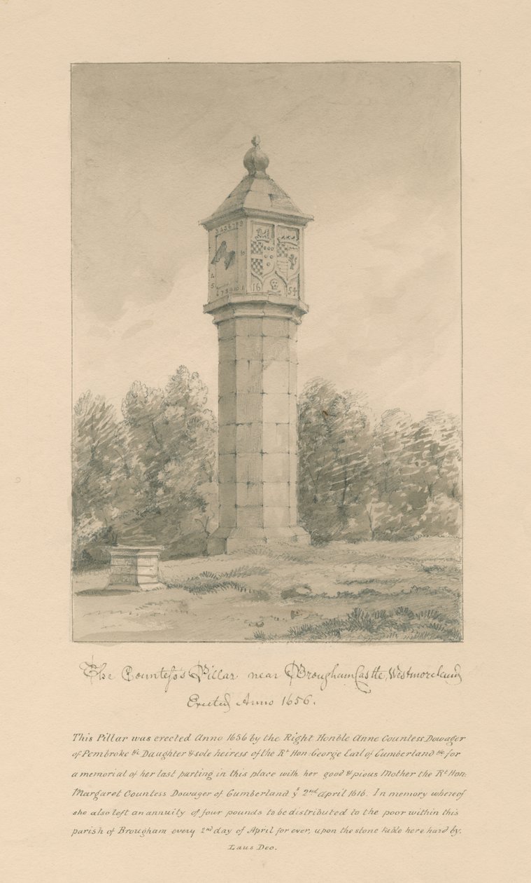 Westmorland - Brougham kastély - Grófnő pillére: szépia rajz, 1800 alkotó: John Buckler