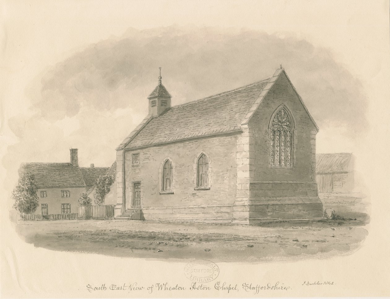 Wheaton Aston Chapel: szépia mosás rajz alkotó: John Buckler