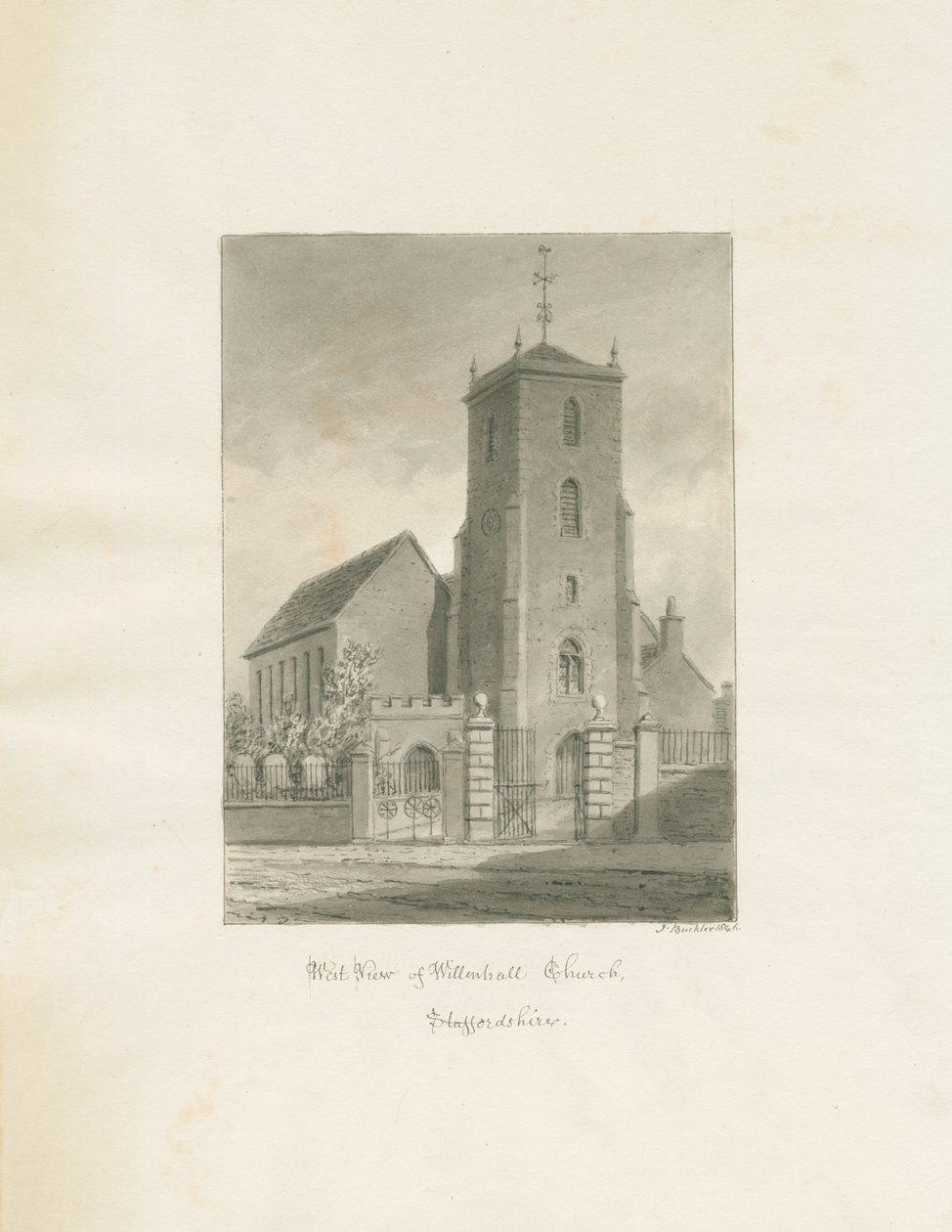 Willenhall templom: szépia rajz, 1846 alkotó: John Buckler