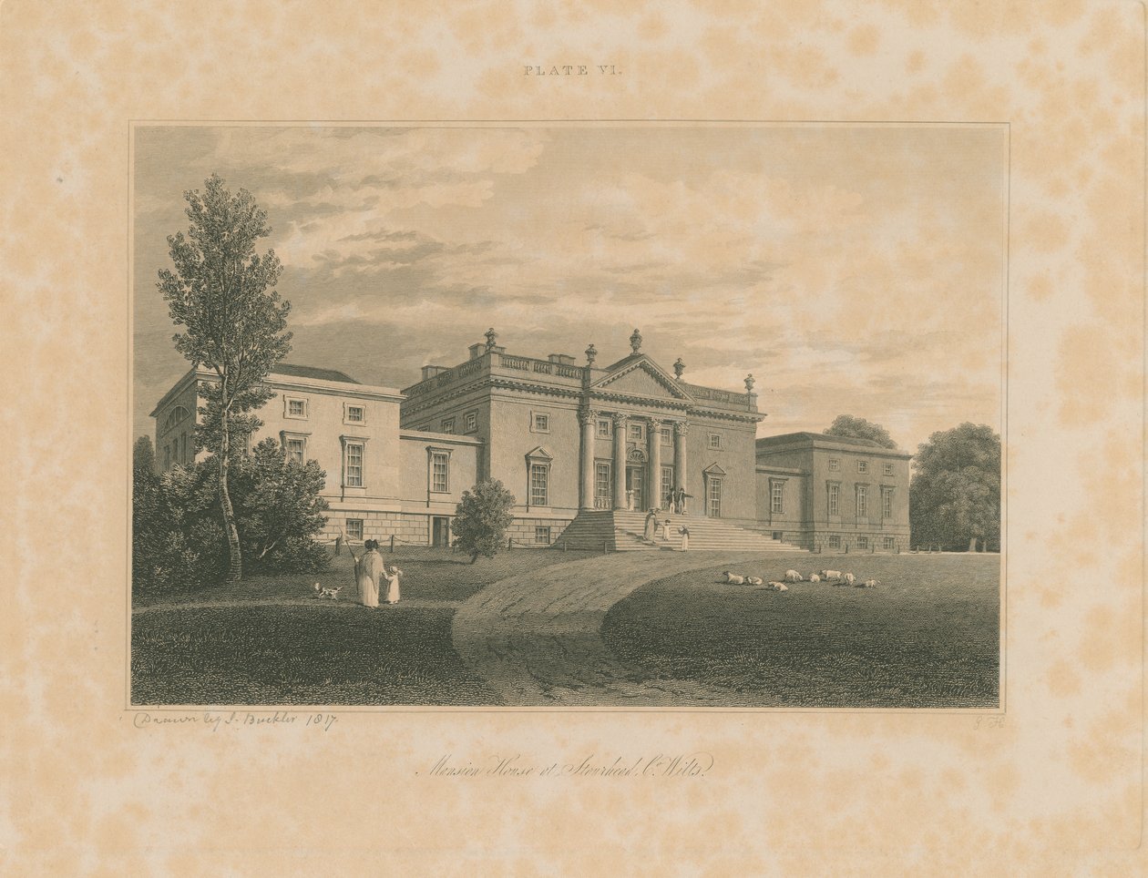 Wiltshire - Stourhead - Kúria: metszet, 1817 alkotó: John Buckler