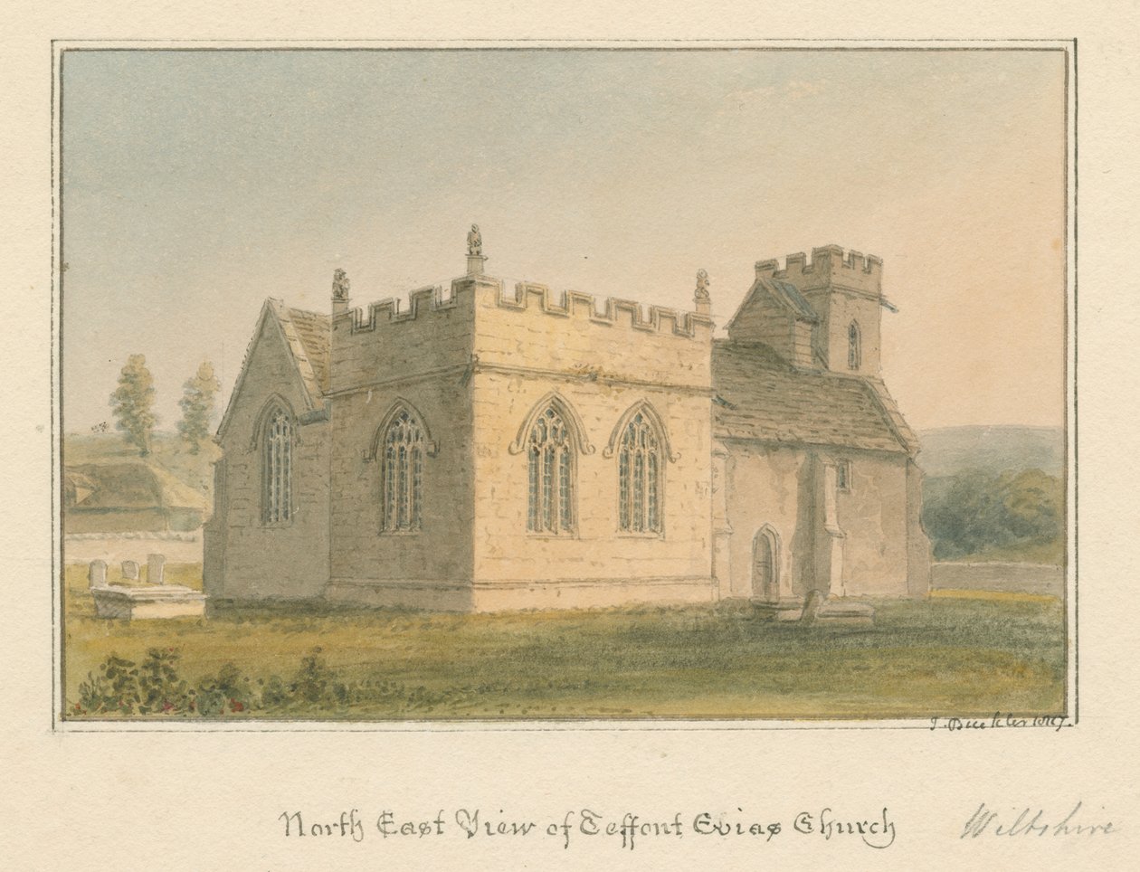 Wiltshire – Teffont Evias templom, 1817 alkotó: John Buckler