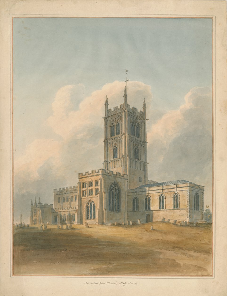 Wolverhampton - Szent Péter templom: akvarell festmény, 1844 alkotó: John Buckler