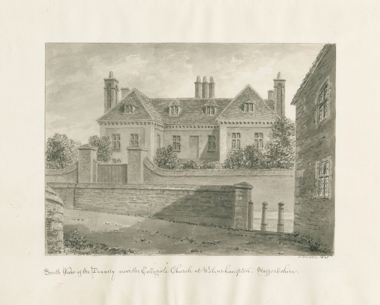 Wolverhampton – The Deanery House: szépia rajz, 1845 alkotó: John Buckler