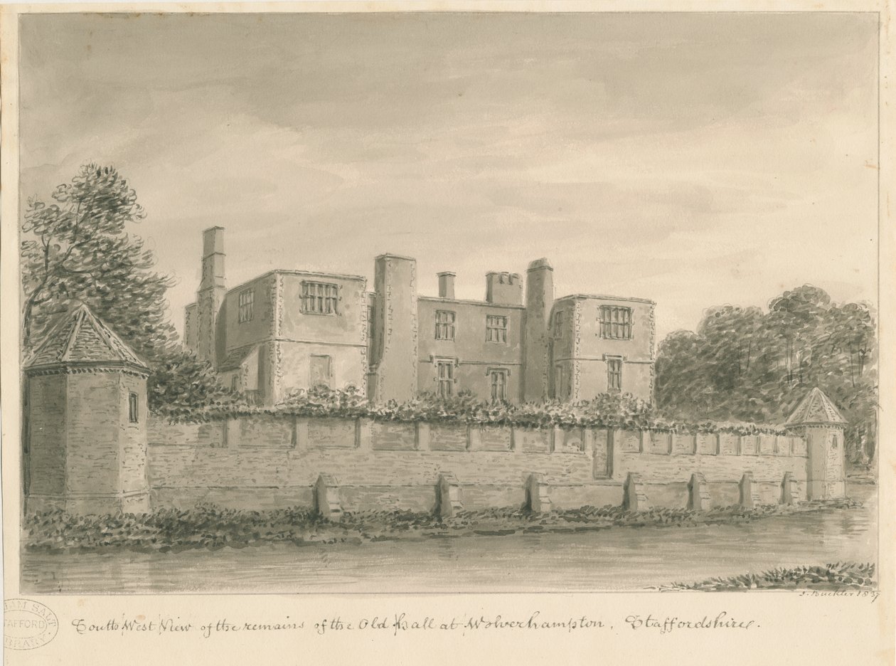 Wolverhampton – The Old Hall: szépia rajz, 1837 alkotó: John Buckler