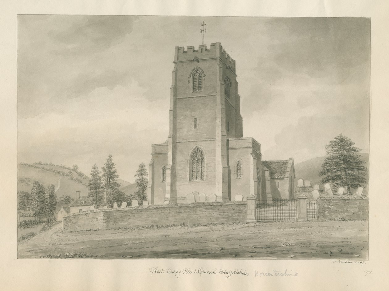 Worcestershire - Clent Church: szépia rajz alkotó: John Buckler