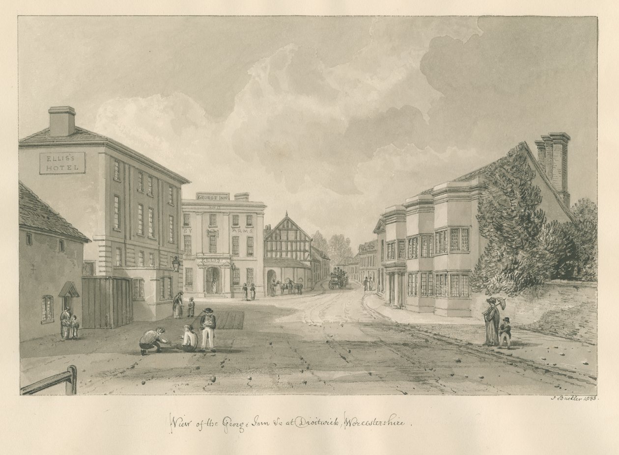 Worcestershire – Droitwich – George Inn: szépia rajz, 1833 alkotó: John Buckler