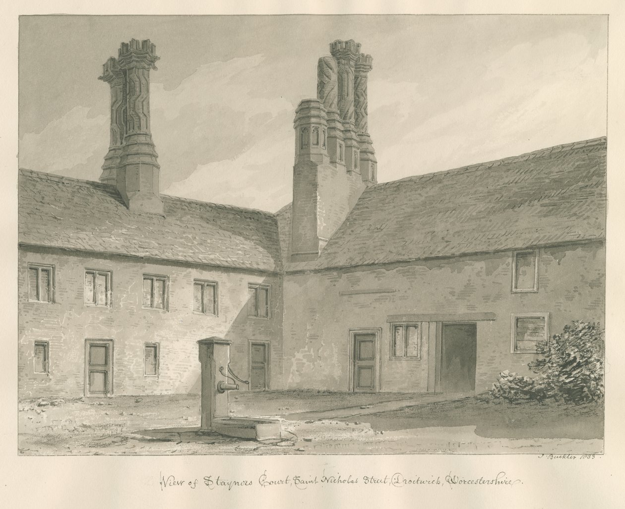 Worcestershire – Droitwich – Staynors Court: szépia rajz, 1833 alkotó: John Buckler
