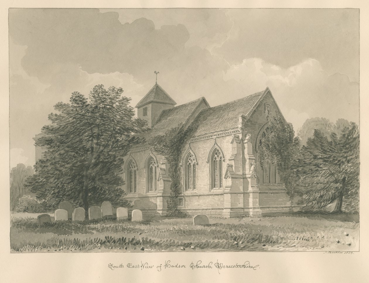 Worcestershire – Hadsor templom: szépia rajz, 1833 alkotó: John Buckler