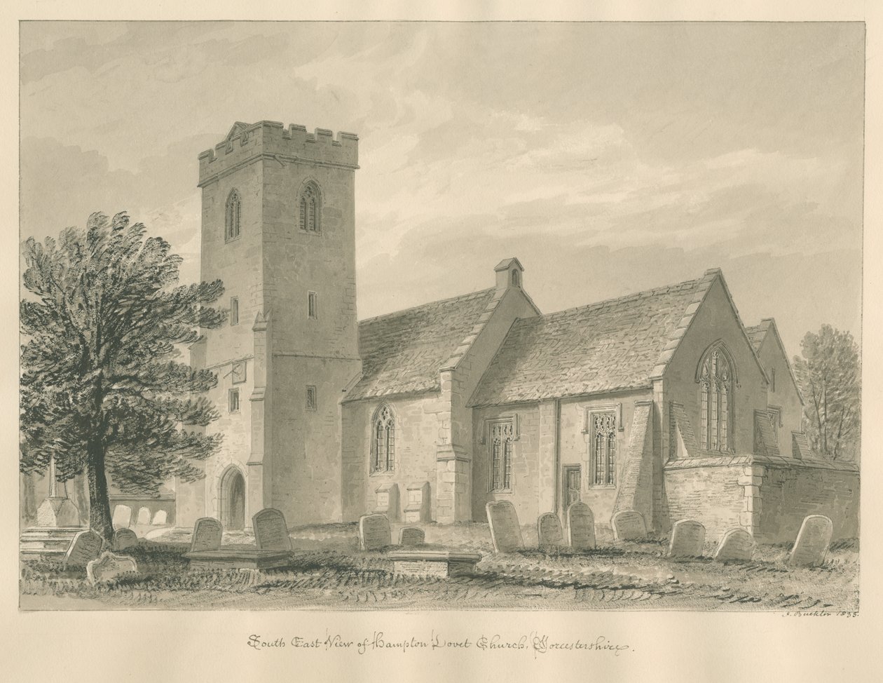 Worcestershire – Hampton Lovett Church: szépia rajz, 1833 alkotó: John Buckler