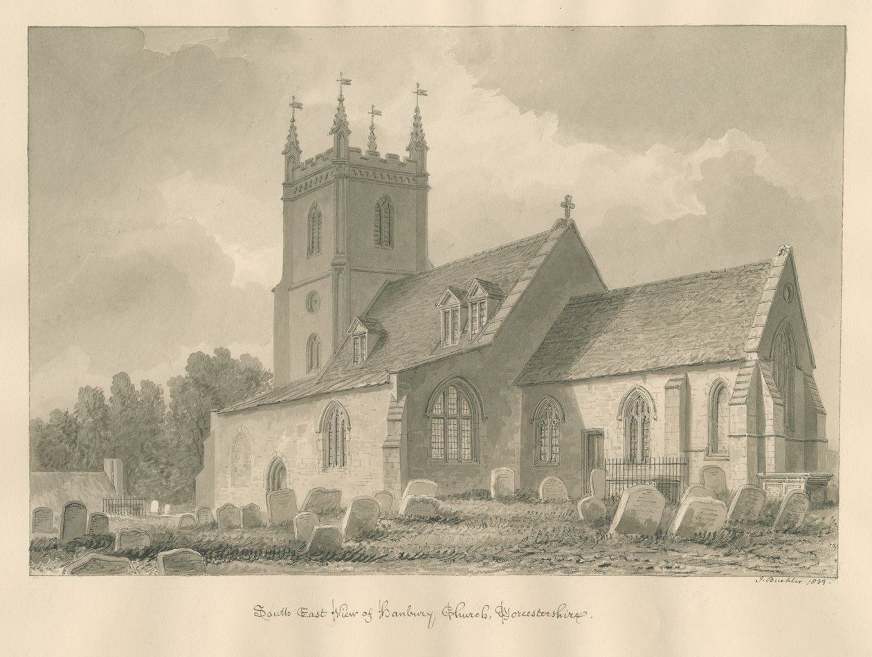 Worcestershire – Hanbury templom: szépia rajz, 1833 alkotó: John Buckler