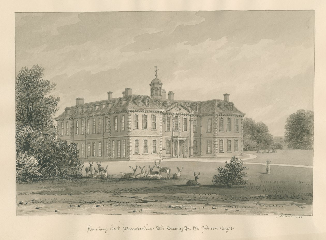 Worcestershire – Hanbury Hall: szépia rajz, 1833 alkotó: John Buckler