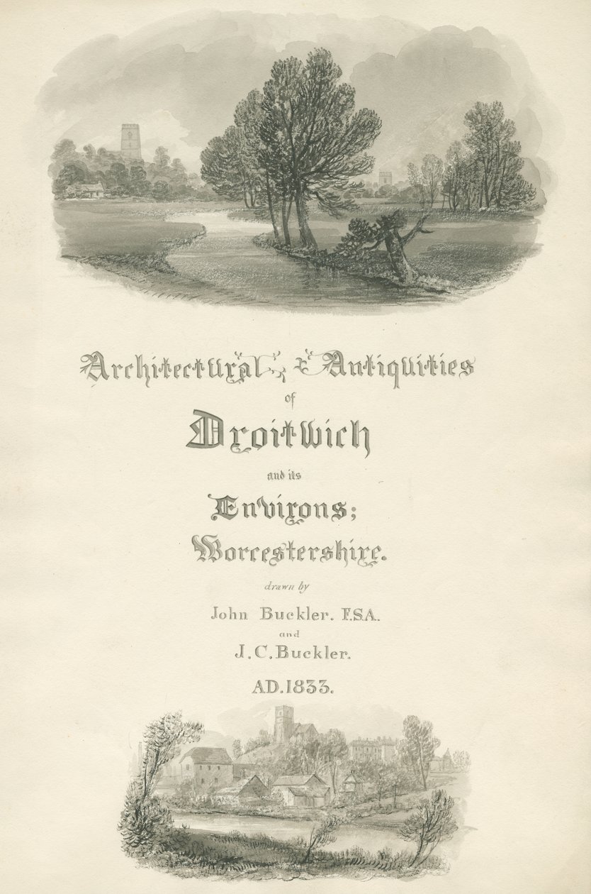 Worcestershire – John és J. C. Buckler munkáinak portfóliójának címlapja: szépia rajz alkotó: John Buckler