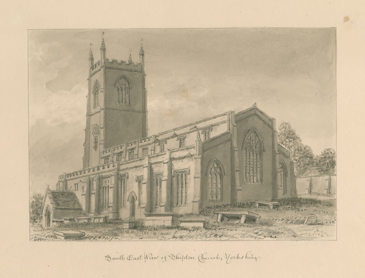 Yorkshire – Skipton templom: szépia rajz, 1818 alkotó: John Buckler