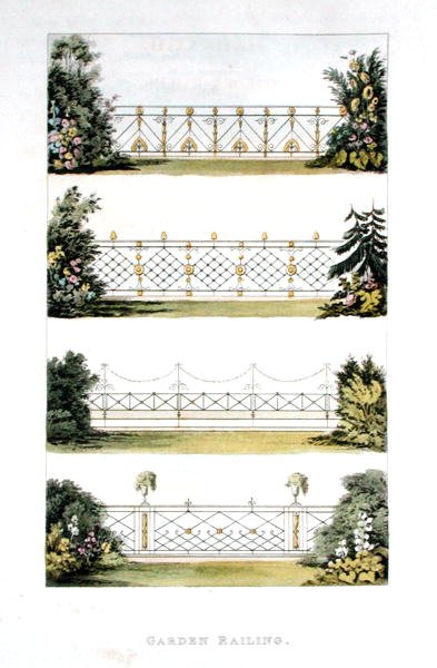 Kerti korlát, Ackermann "Repository of Arts" című, 1823-ban kiadott könyvéből (színes litográfia) alkotó: John Buonarotti Papworth
