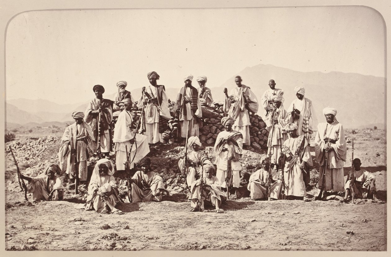 "Afridi Picket Jumrood, Khyber és Rotass közelében a távolban?", 1879 körül alkotó: John Burke