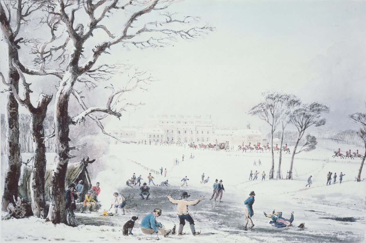 Kilátás a Buckingham House-ra és a St James Parkra télen, pub. R. Havell und Sons, 1810 alkotó: John Burnet