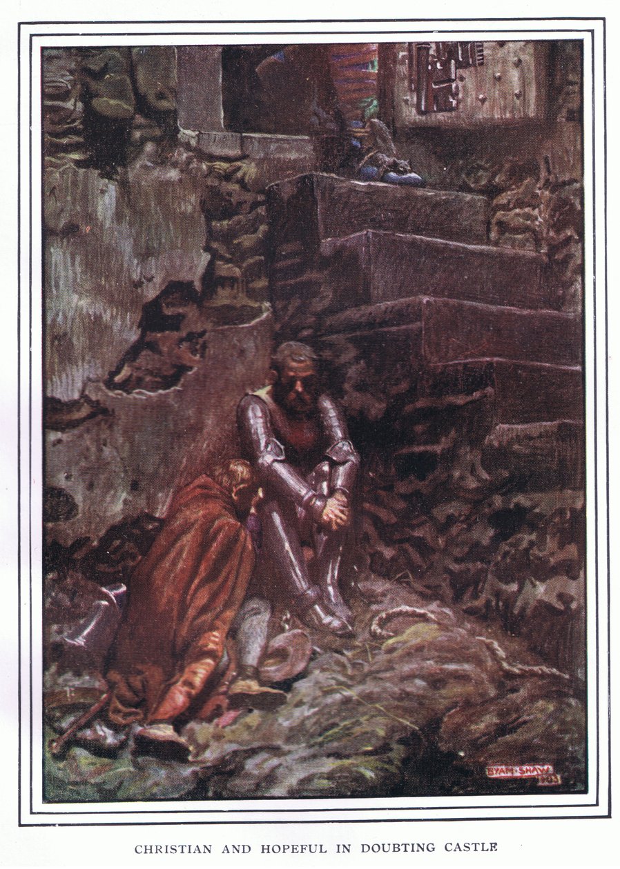 Keresztény és reménykedő a kétkedő kastélyban alkotó: John Byam Liston Shaw