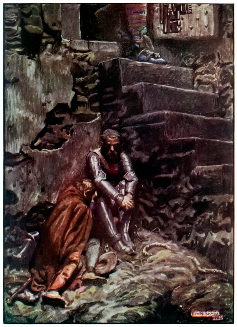 "Keresztény és reménykedő a kételkedő kastélyban" a "A zarándok haladása ebből a világból, az eljövendőbe" című filmből, John Bunyan alkotó: John Byam Liston Shaw