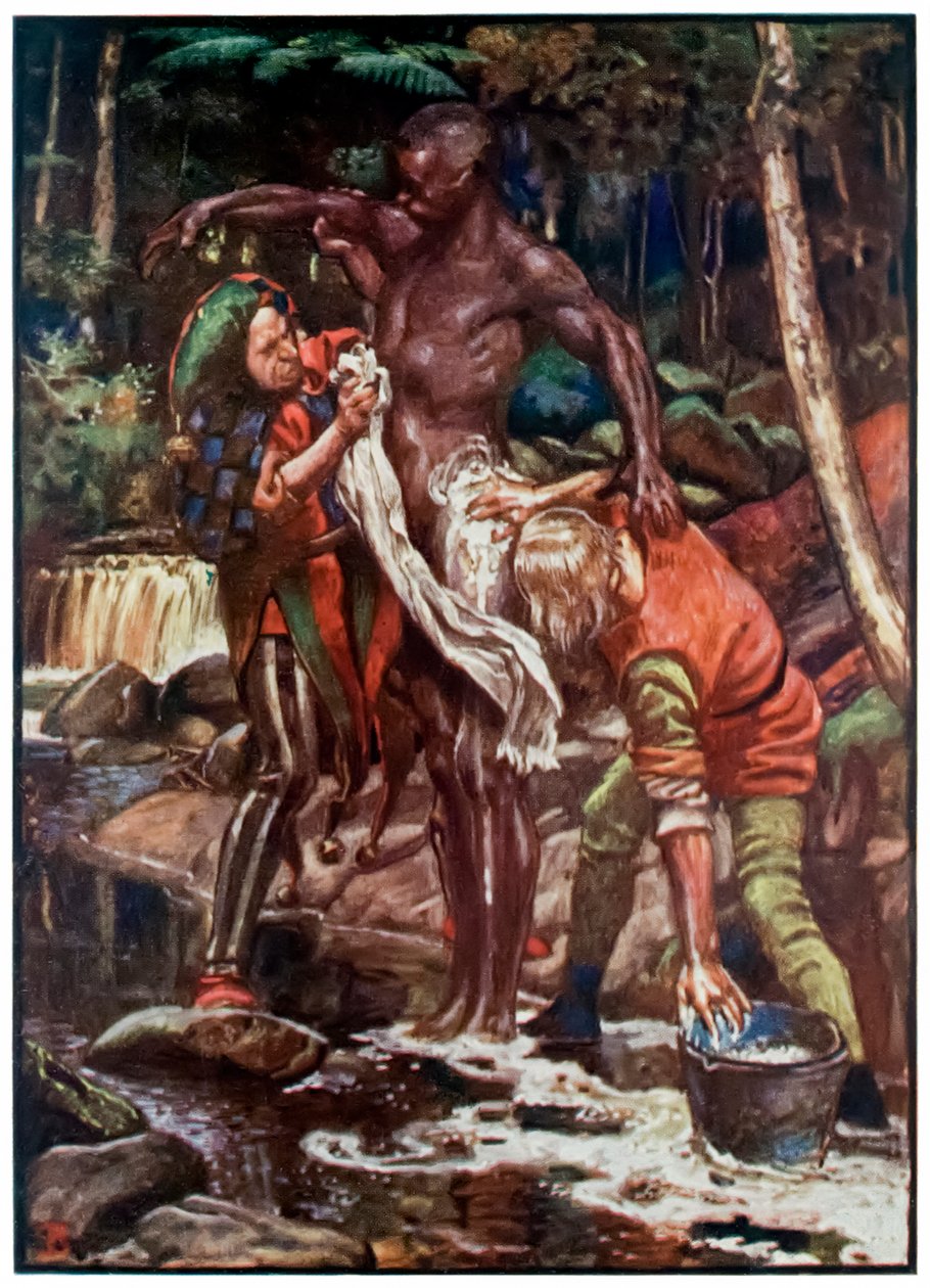 Bolond és akaratos, hogy megmossa az etiópot a „A zarándokok előrehaladása ebből a világból, az eljövendőbe” című könyvből, John Bunyan (1628-1688) Illusztráció: Byam Shaw (1872-1919), megpróbálja megmosni az etiópot alkotó: John Byam Liston Shaw