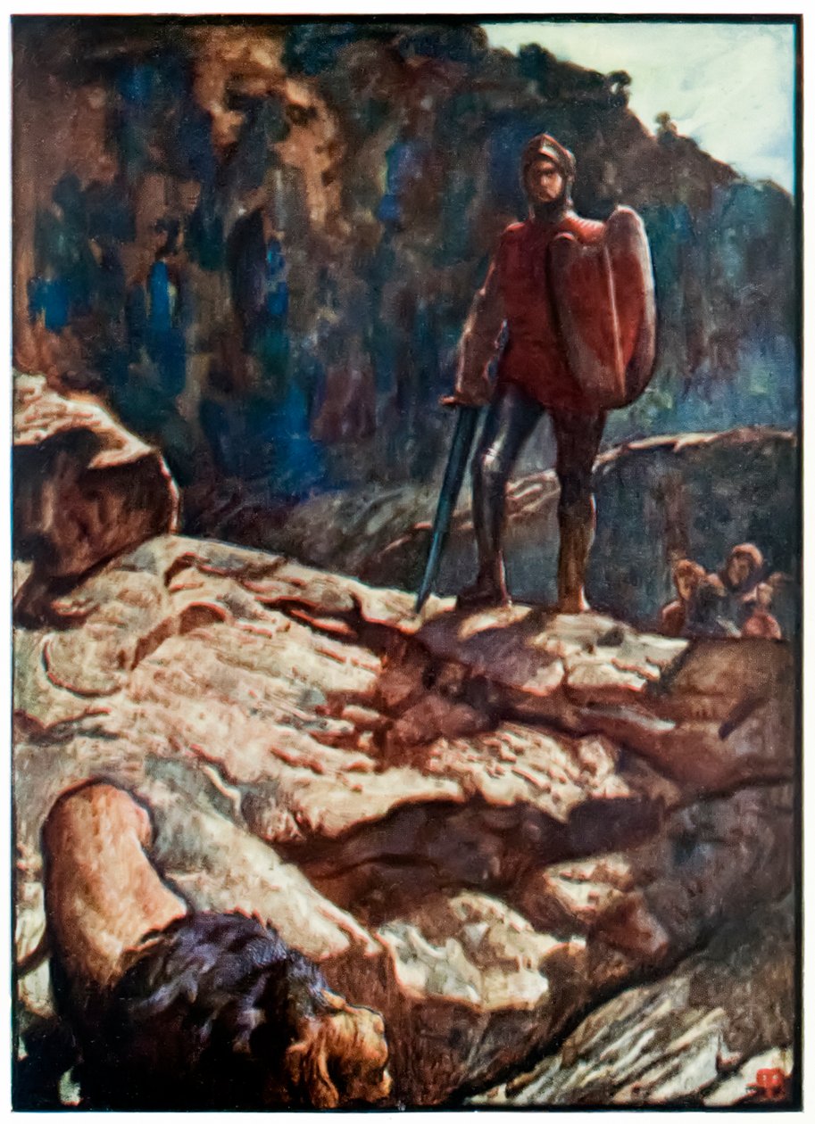"Greatheart hajtja vissza az oroszlánt" a "The Pilgrim" Progress From This World, To That What Is To Come című filmből, John Bunyantól alkotó: John Byam Liston Shaw