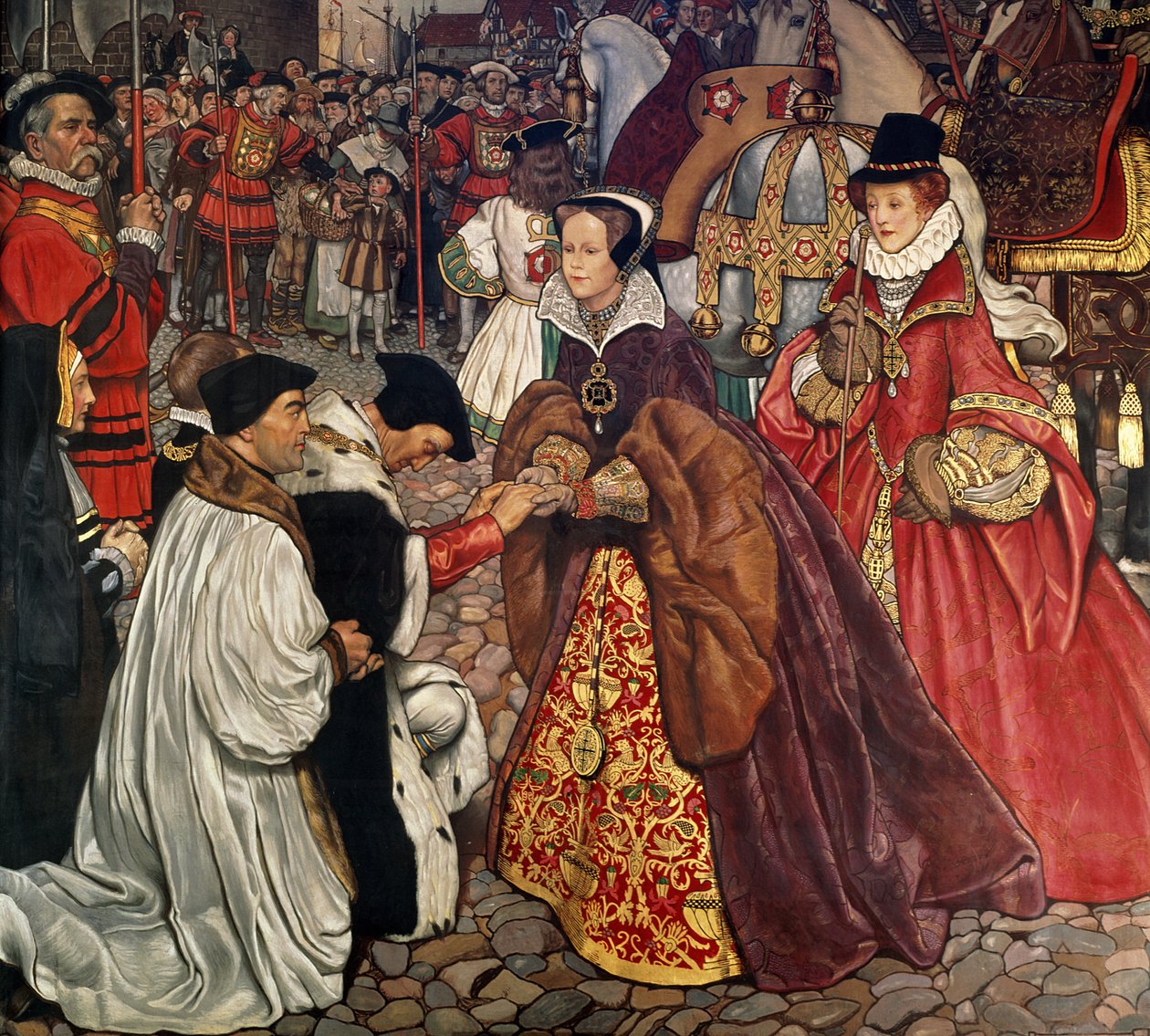 Mária királynő (1516-58) és Erzsébet hercegnő (1533-1603) beléptek Londonba, 1553, 1910 alkotó: John Byam Liston Shaw