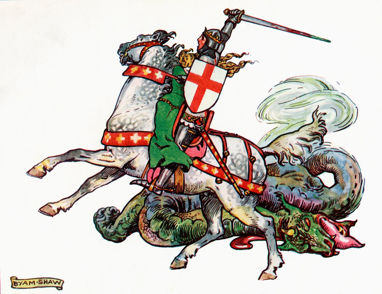 Szent György és a sárkány, illusztráció a Marie-Josés hercegnő gyermekkönyvéből, 1916 alkotó: John Byam Liston Shaw