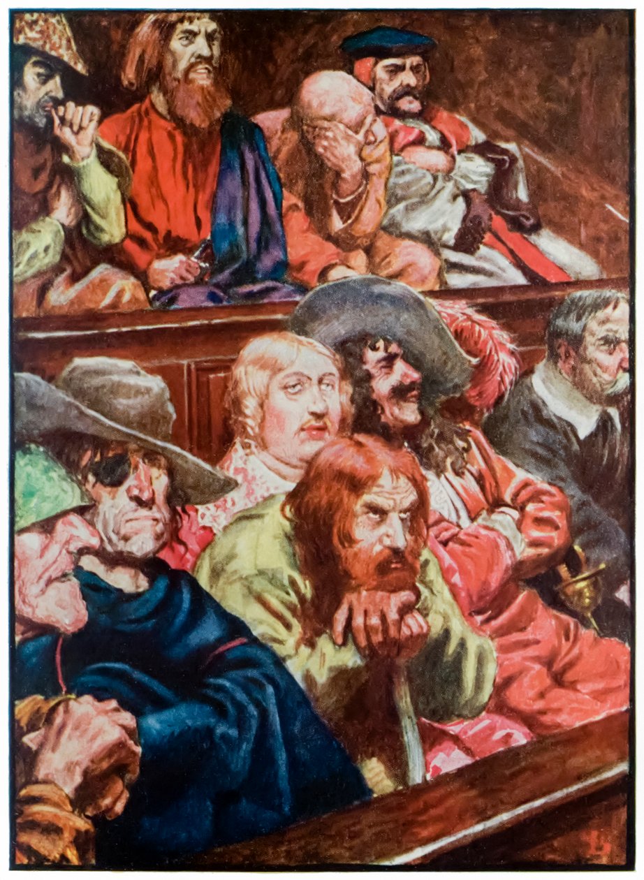 „A zsűri” a „A zarándok haladása ebből a világból, az eljövendőbe” című filmből, John Bunyan alkotó: John Byam Liston Shaw