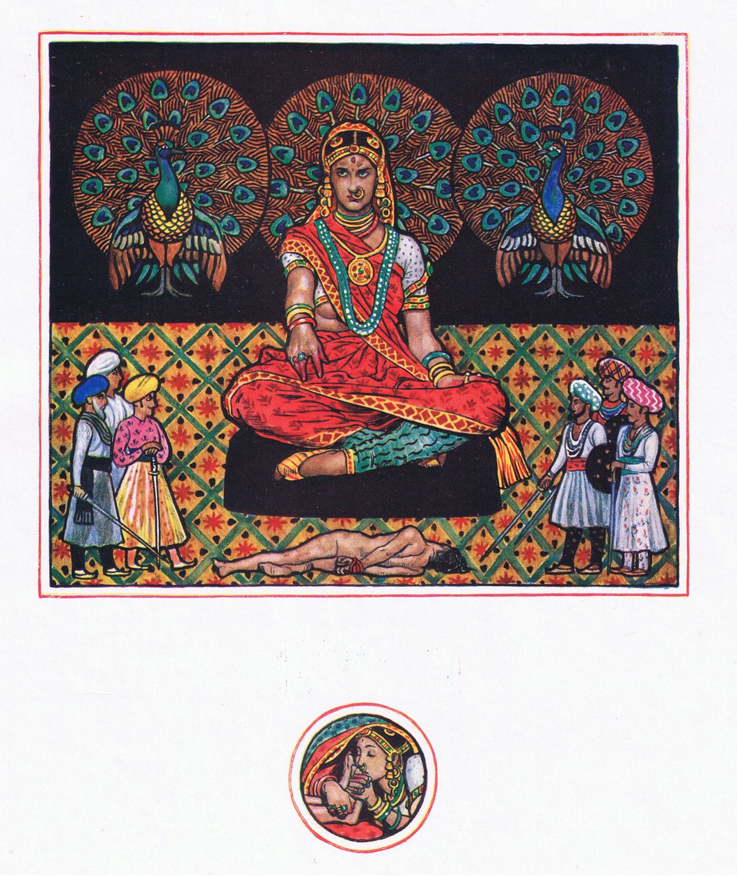 A Ranee sajnálkozása a pávák csarnokában, illusztráció a Káma kertjéből (és más dalszöveg Indiából), 1920 alkotó: John Byam Liston Shaw