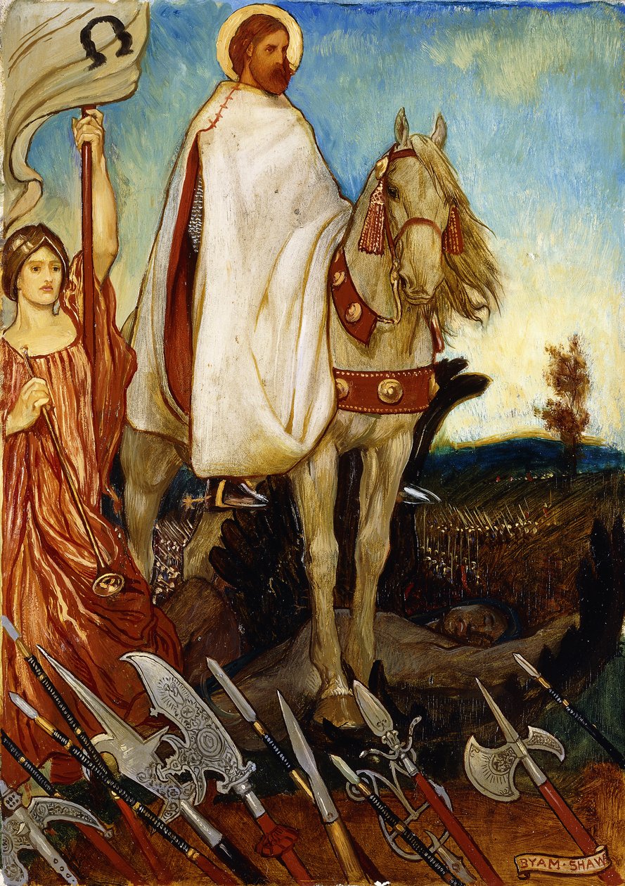 Van egy nagyszerű Field Marshall, barátom, aki felsorakoztatja zászlóaljainkat; Provdence-be bízzunk, maradjunk és dolgozzunk állomásainkon." alkotó: John Byam Liston Shaw