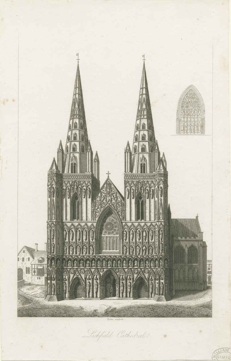 Lichfield katedrális – Nyugati front: metszet, és [?19. század eleje] (nyomtatott) alkotó: John Byrne