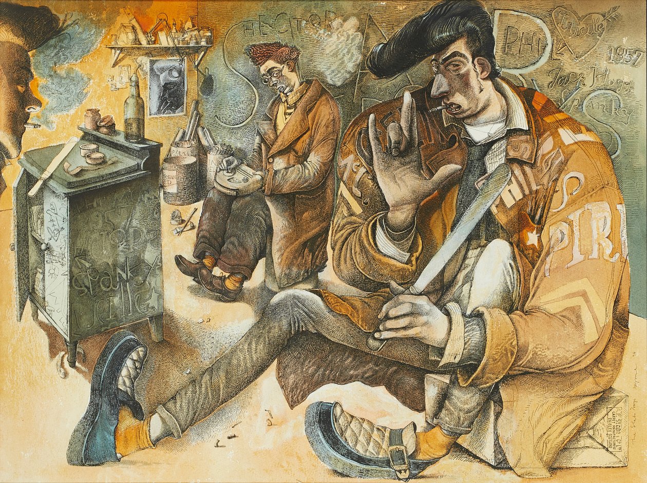 The Slab Boys (toll, tus és akvarell) alkotó: John Byrne