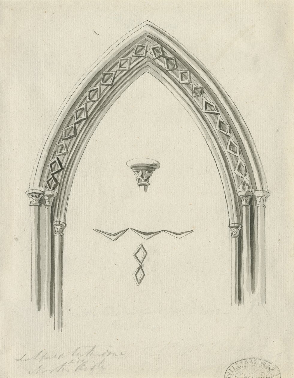 Lichfield székesegyház belseje – Arch in North Aisle: szépia rajz, nd [?19. század] (rajz) alkotó: John Carter