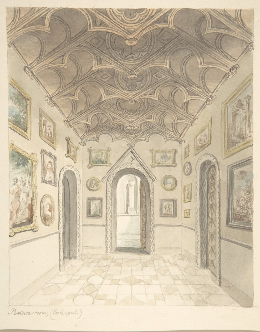 Lea kastély, Worcestershire, Picture Room, Looking West, kb. 1816. alkotó: John Carter.