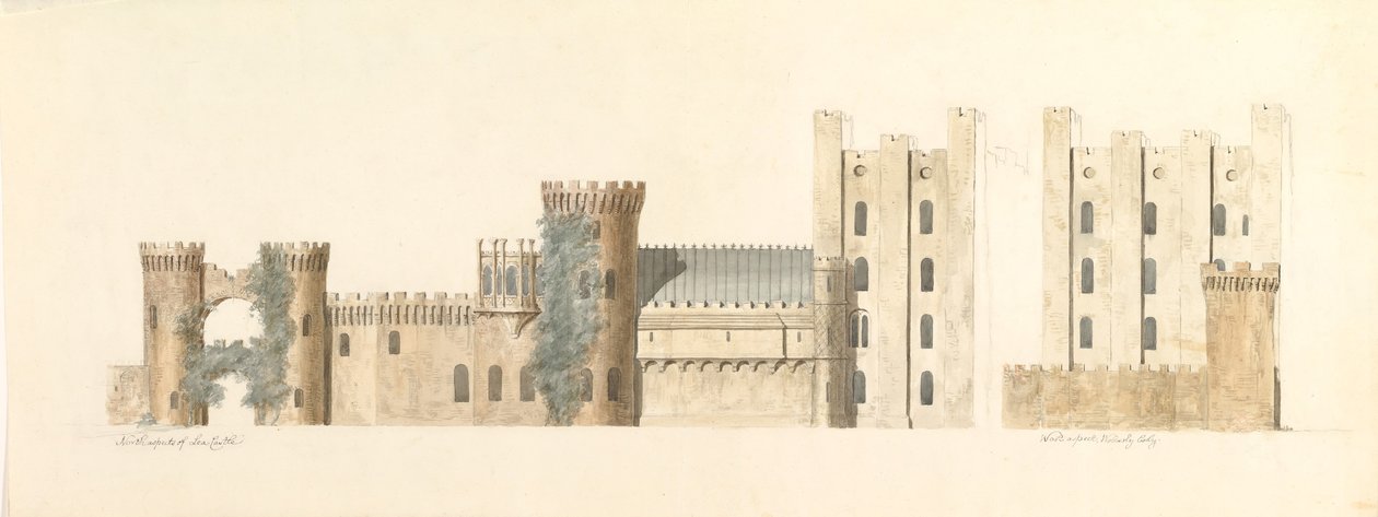Lea Castle északi és Wolverley nyugati aspektusa, Cookley, Worcestershire, kb. 1816. alkotó: John Carter.