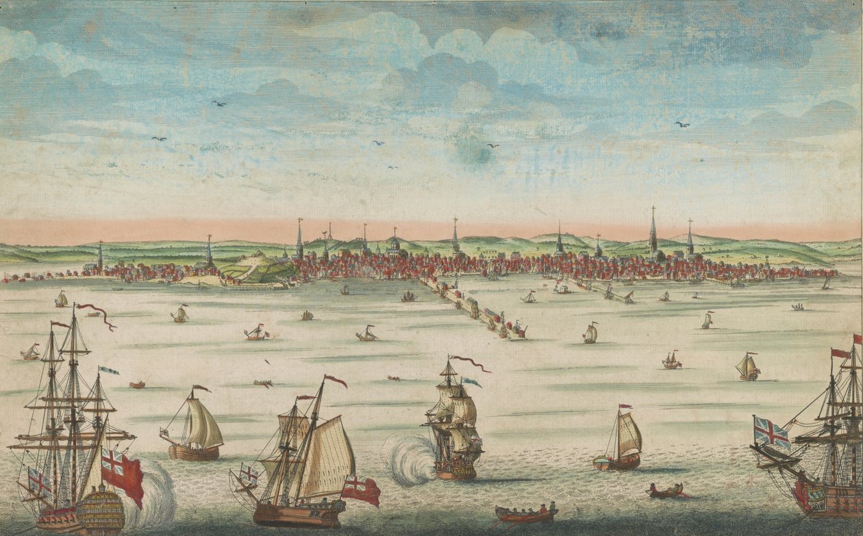 Boston nagy városának délkeleti képe Amerikában, Új-Angliában, 1730-60 alkotó: John Carwitham