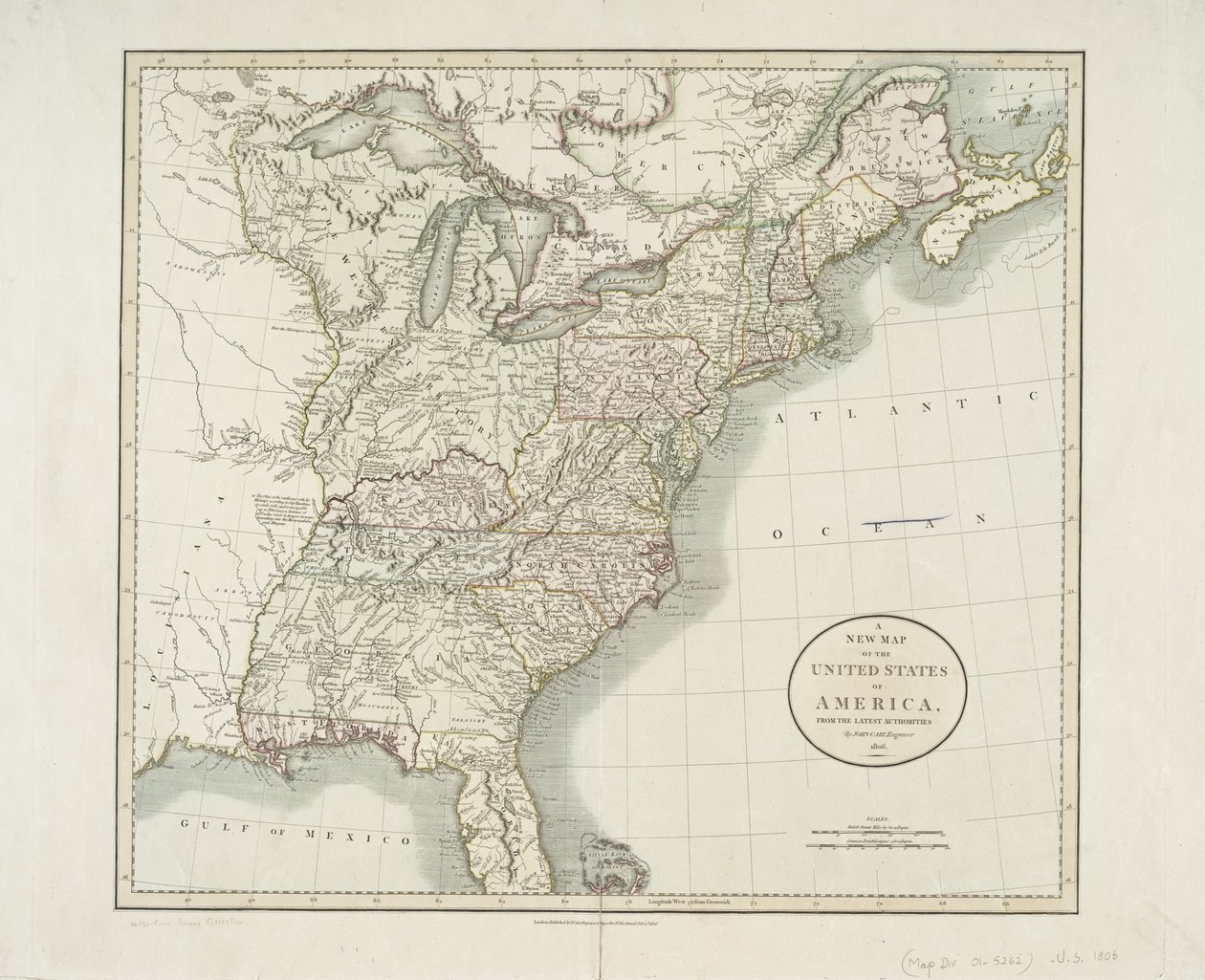 Az Amerikai Egyesült Államok új térképe a legújabb hatóságoktól, 1806-ból alkotó: John Cary