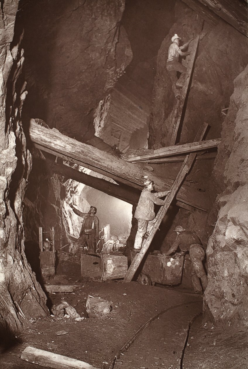 A 180 az East Pool bányában, illusztráció a „Mongst mines and miners, or Underground Scenes by Flash-Light” című művéből, J.C. Burrows és William Thomas, pub. 1893 (szépia fotó) alkotó: John Charles Burrow