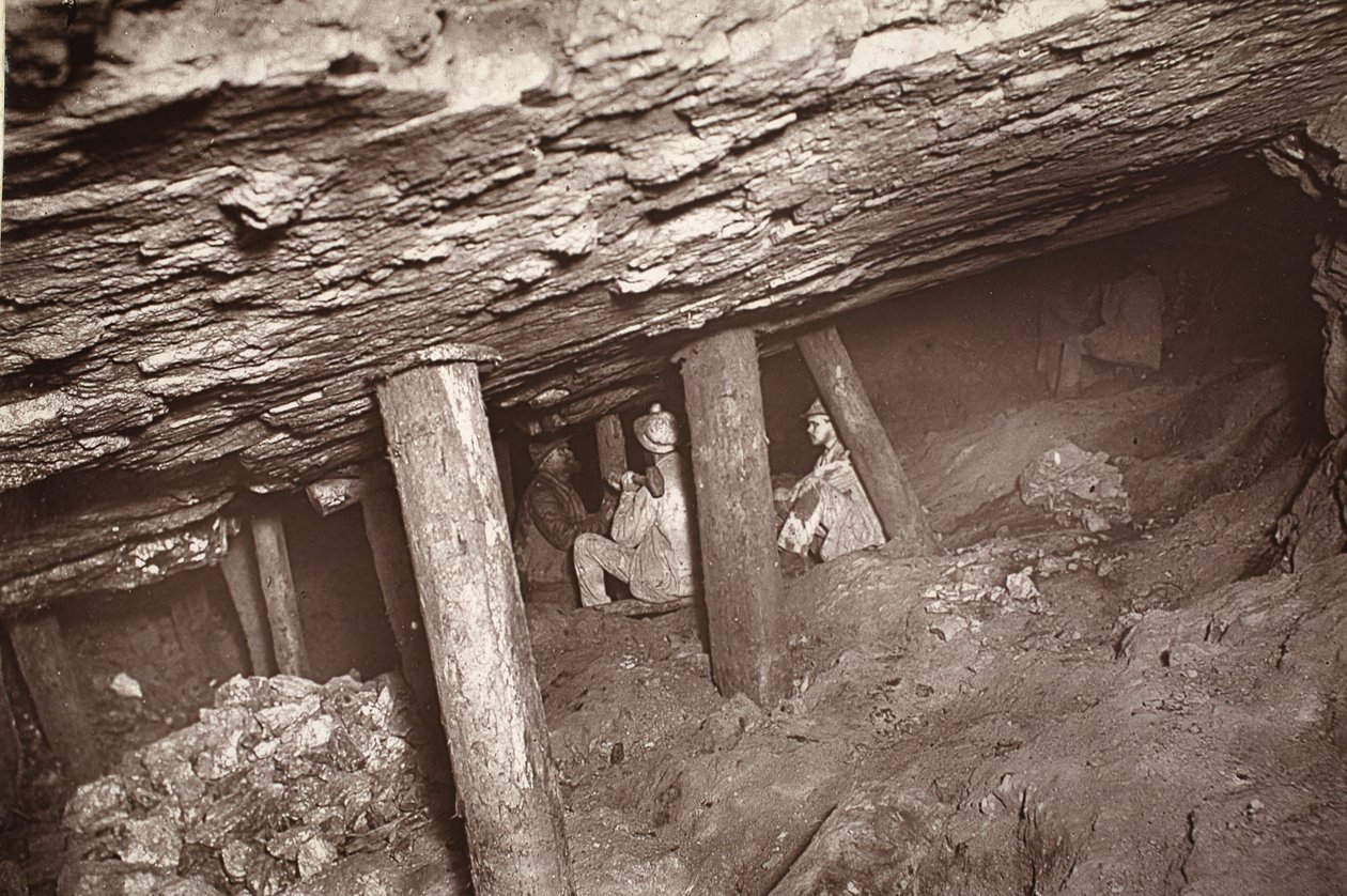 A 66-os, Blue Hills-i bánya, illusztráció a „Mongst mines and miners, or Underground Scenes by Flash-Light” című művéből, J.C. Burrows és William Thomas, pub. 1893 (szépia fotó) alkotó: John Charles Burrow
