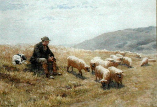 Pásztor a South Downsban, 1900 körül (akvarell, papír) alkotó: John Charles Dollman