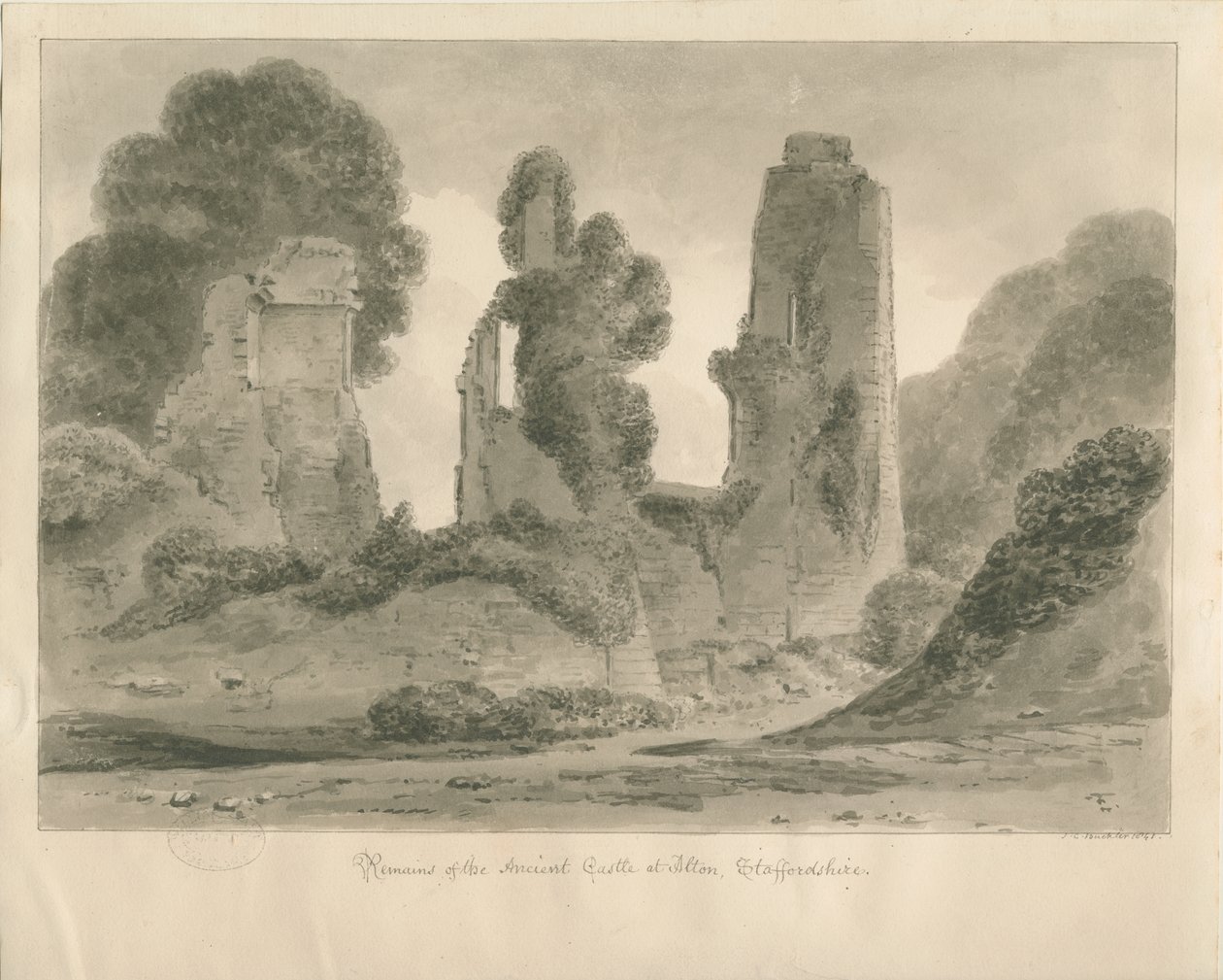 Alton Castle: szépia rajz, 1841 alkotó: John Chessell Buckler