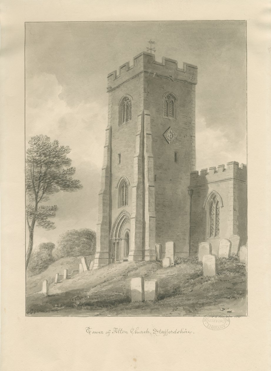 Alton templom – Torony: szépia rajz, 1841 alkotó: John Chessell Buckler